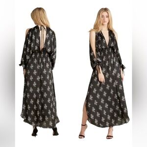 MISA Los Angeles Ales Floral Black Maxi Smocked Dress Size Small